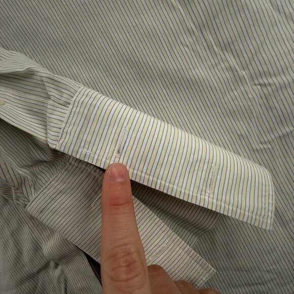 Brooks Brothers Non Iron Striped Yellow Blue 18 34 Traditional Fit FRENCH CUFFS - Picture 13 of 16